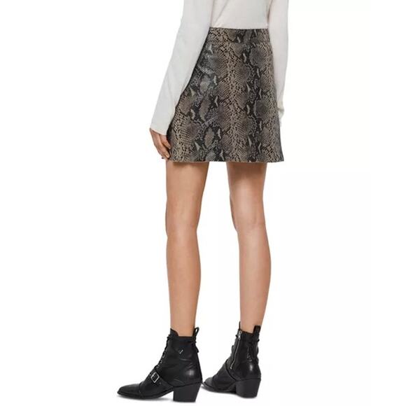 AllSaints Lena Oba Snake Embossed Leather Mini Skirt US 6 Faux Python Zip Front - Picture 5 of 15
